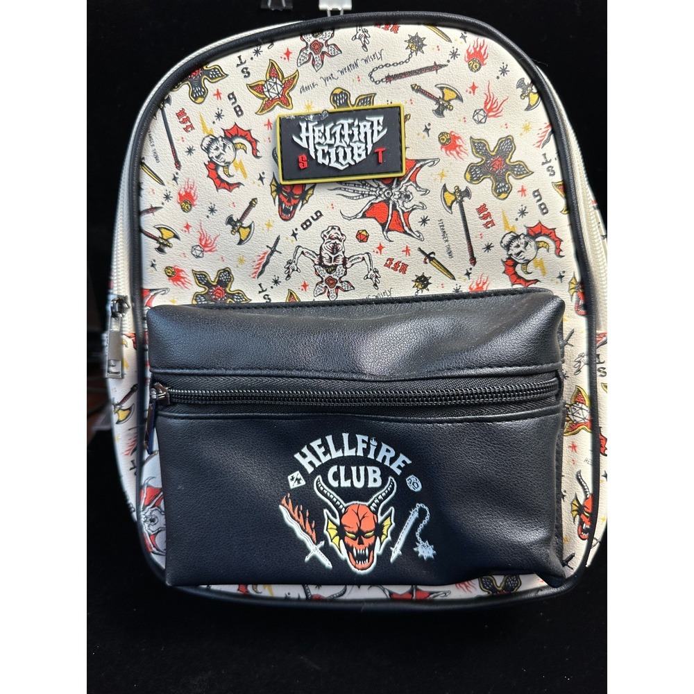 Stranger Things Hellfire Club Mini Backpack Netflix Tattoo Print Faux Leather